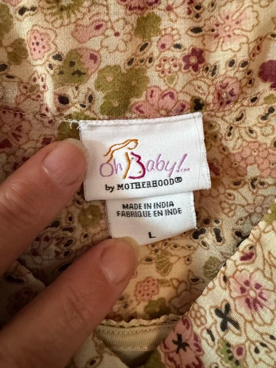 Motherhood Cream Floral V-Neck Dress with Pink & Green Print - Picture 2 of 4